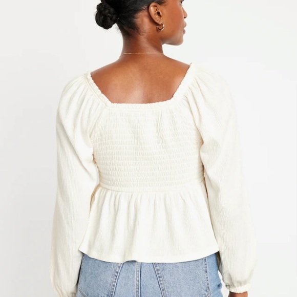 - NWT OLD NAVY Long-Sleeve Smocked Peplum Top COLOR SEA SALT - Picture 3 of 7